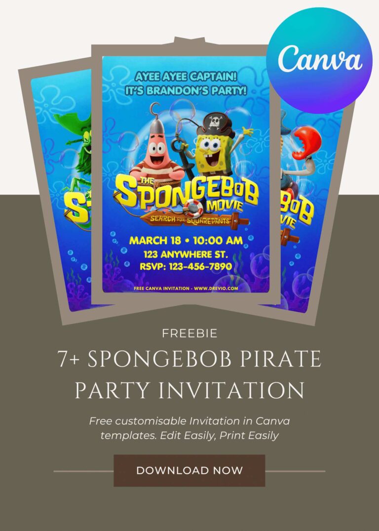 Free and Editable Adorable SpongeBob Pirate Movie Birthday Invitation Templates Made in Canva. Customize Online for free