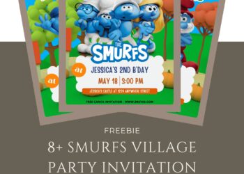 Free and Editable Cute Smurfs Smurftastic Birthday Invitation Templates Made in Canva. Customize Online for free