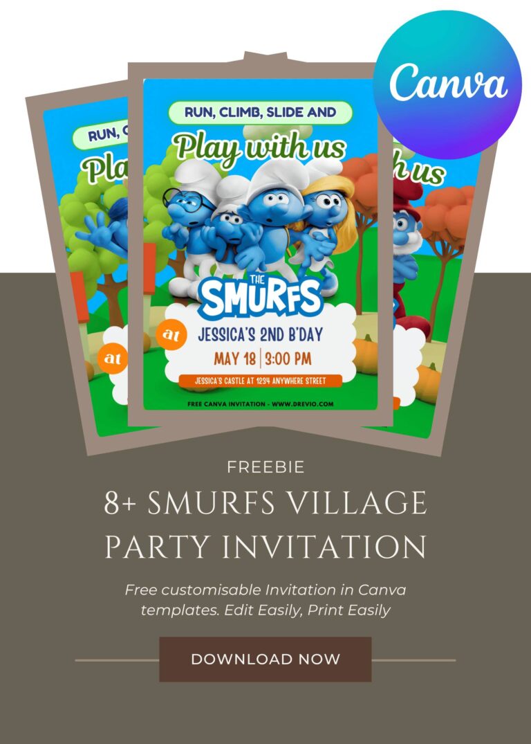 Free and Editable Cute Smurfs Smurftastic Birthday Invitation Templates Made in Canva. Customize Online for free