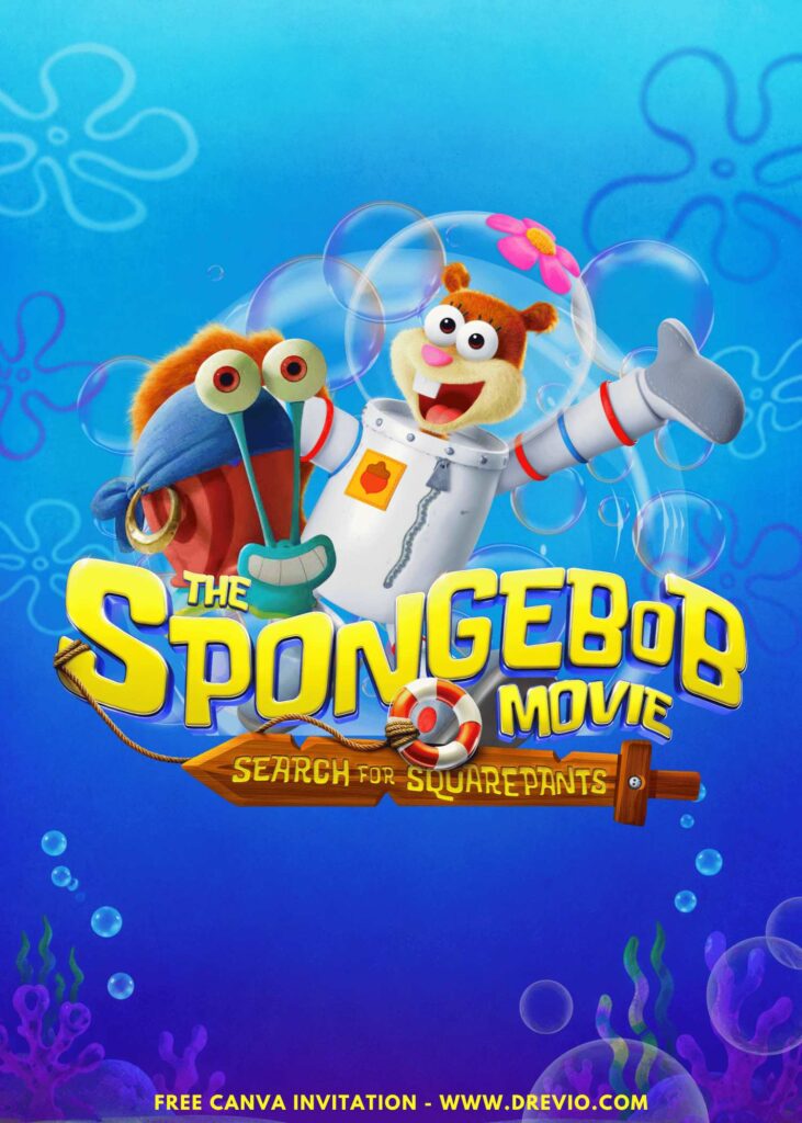 gary the snail and sandy cheeks pirate adventure party invitation