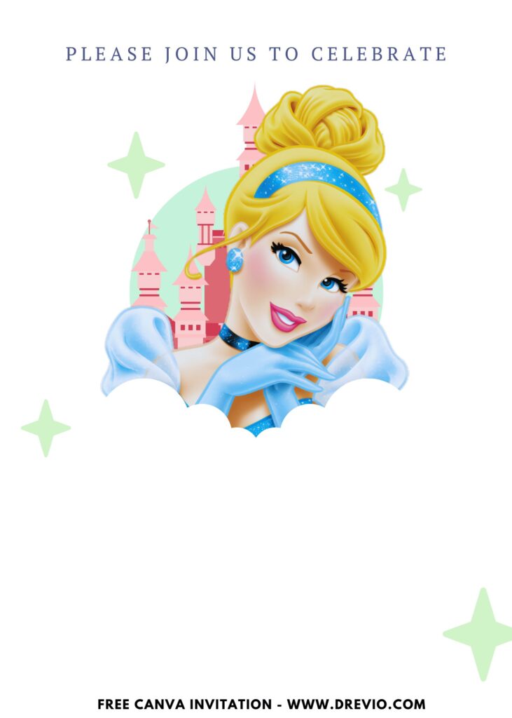 Free and Editable Gorgeous Princess Cinderella Birthday Invitation Templates Made in Canva. Customize Online for free