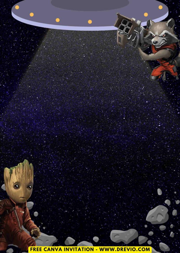 Free and Editable Guardians of Galaxy Rocket Raccoon and Groot Birthday Invitation Templates Made in Canva. Customize Online for free