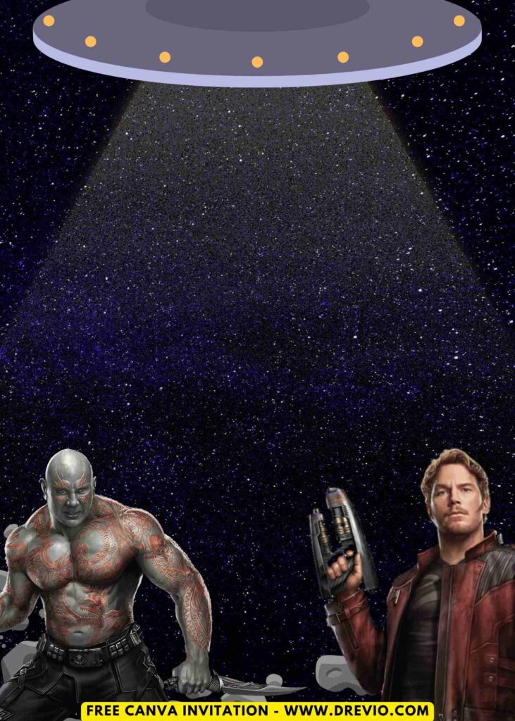 Free and Editable Epic Drax the Destroyer Guardians of Galaxy Birthday Invitation Templates Made in Canva. Customize Online for free