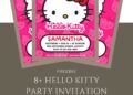 Free and Editable Hello Kitty Pink Bow Birthday Invitation Templates Made in Canva. Customize Online for free