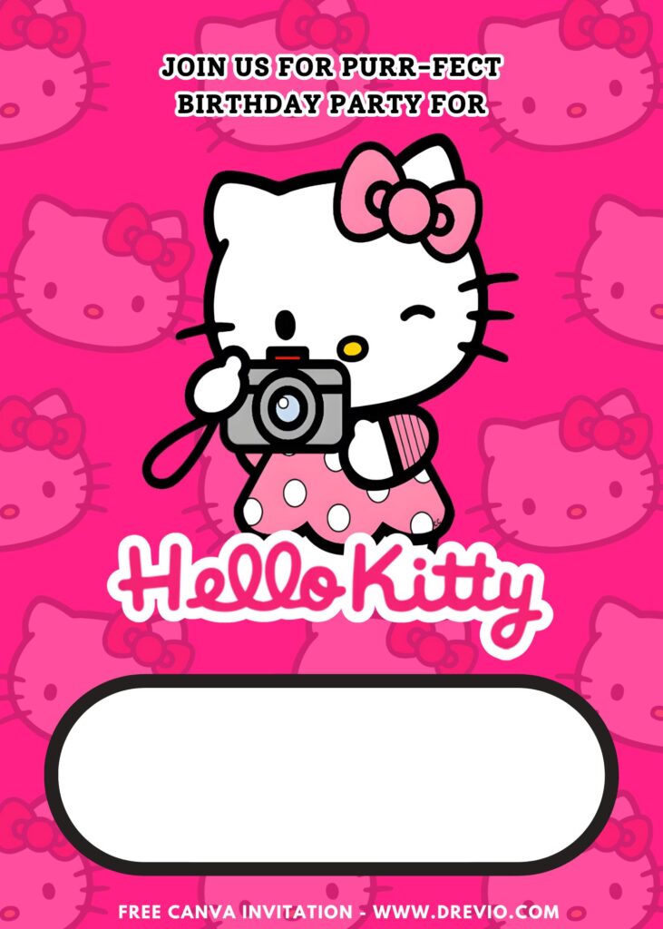 Free and Editable Hello Kitty Pink Polka Dot Dress Birthday Invitation Templates Made in Canva. Customize Online for free