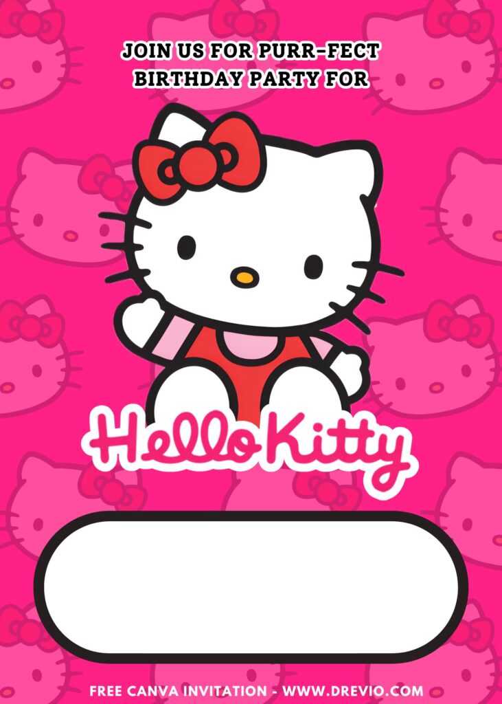 Free and Editable Chic Hello Kitty Pink Birthday Invitation Templates Made in Canva. Customize Online for free