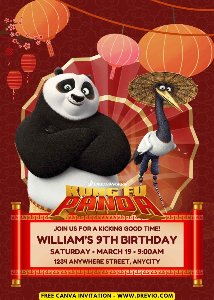 Free and Editable Kung Fu Panda Movie Birthday Invitation Templates Made in Canva. Customize Online for free