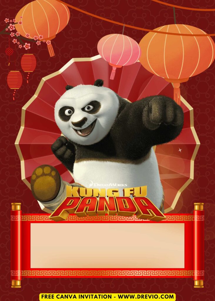 Free and Editable Kung Fu Panda Po the Dragon Warrior Birthday Invitation Templates Made in Canva. Customize Online for free