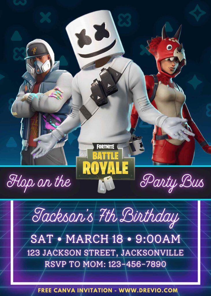 Free and Editable Fortnite Player Birthday Invitation Templates Made in Canva. Customize Online for free