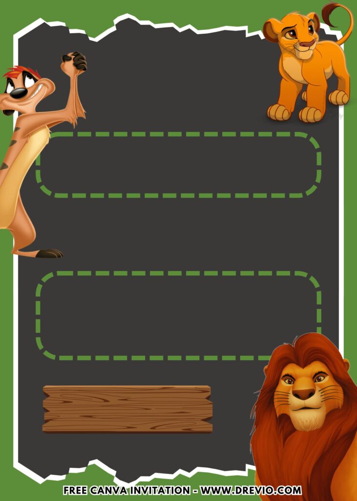 Free and Editable Adorable Timon Simon and Mufasa Lion King Birthday Invitation Templates Made in Canva. Customize Online for free