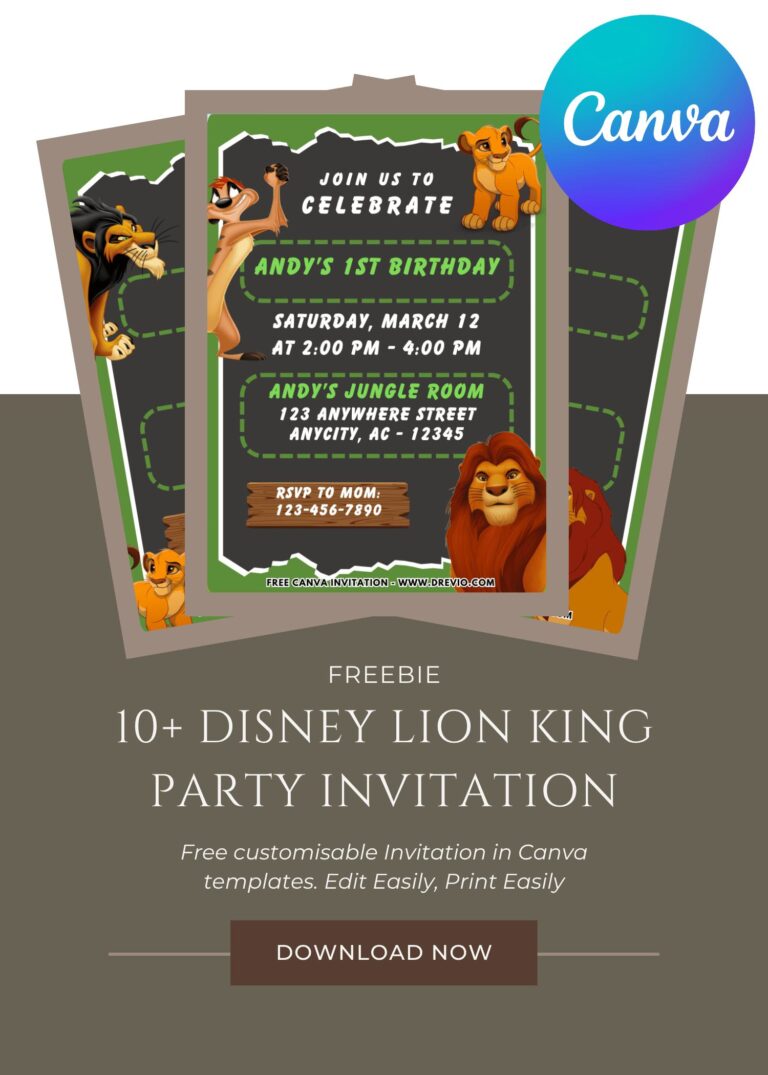 Free and Editable Disney Lion King Birthday Invitation Templates Made in Canva. Customize Online for free