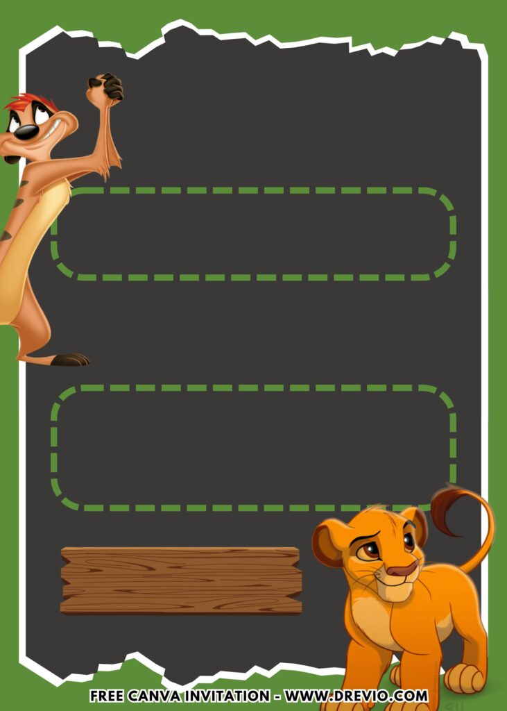 Free and Editable Cute Timon and Simba Lion King Birthday Invitation Templates Made in Canva. Customize Online for free