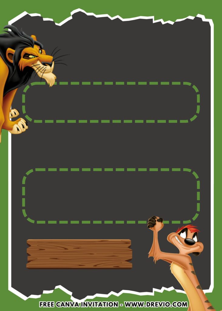 Free and Editable Scar and Timon Lion King Birthday Invitation Templates Made in Canva. Customize Online for free