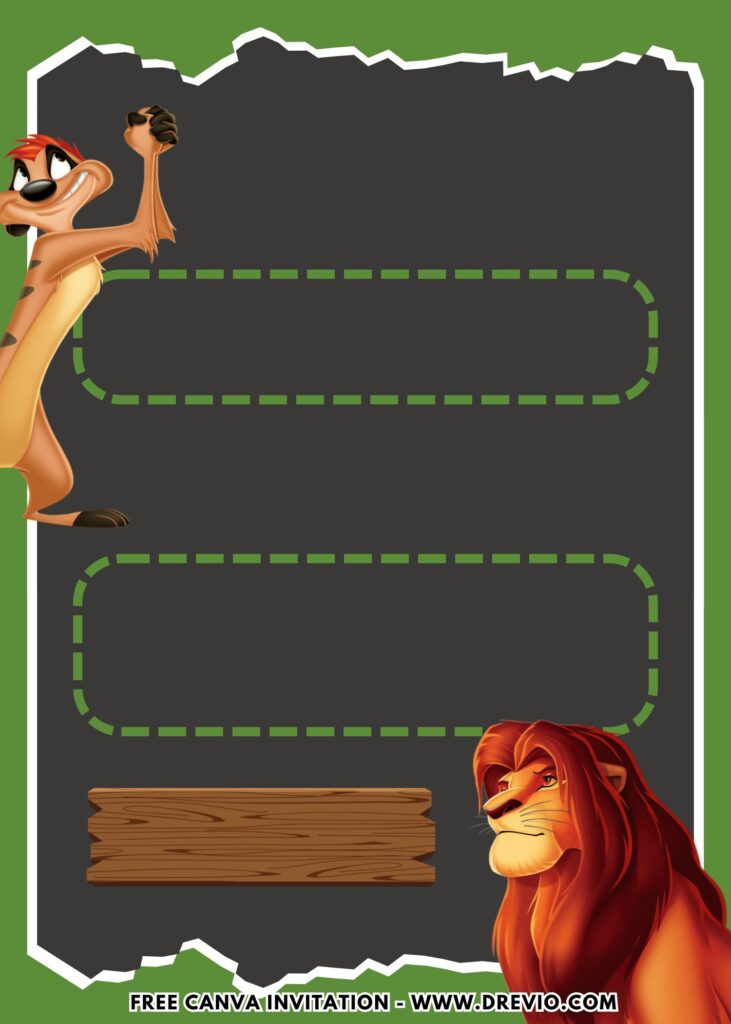 Free and Editable Timon and Mufasa Lion King Birthday Invitation Templates Made in Canva. Customize Online for free