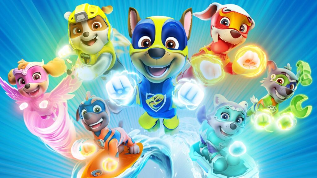 paw patrol mighty pups chase, rubble, skye, everest, zuma, rocky and marshall