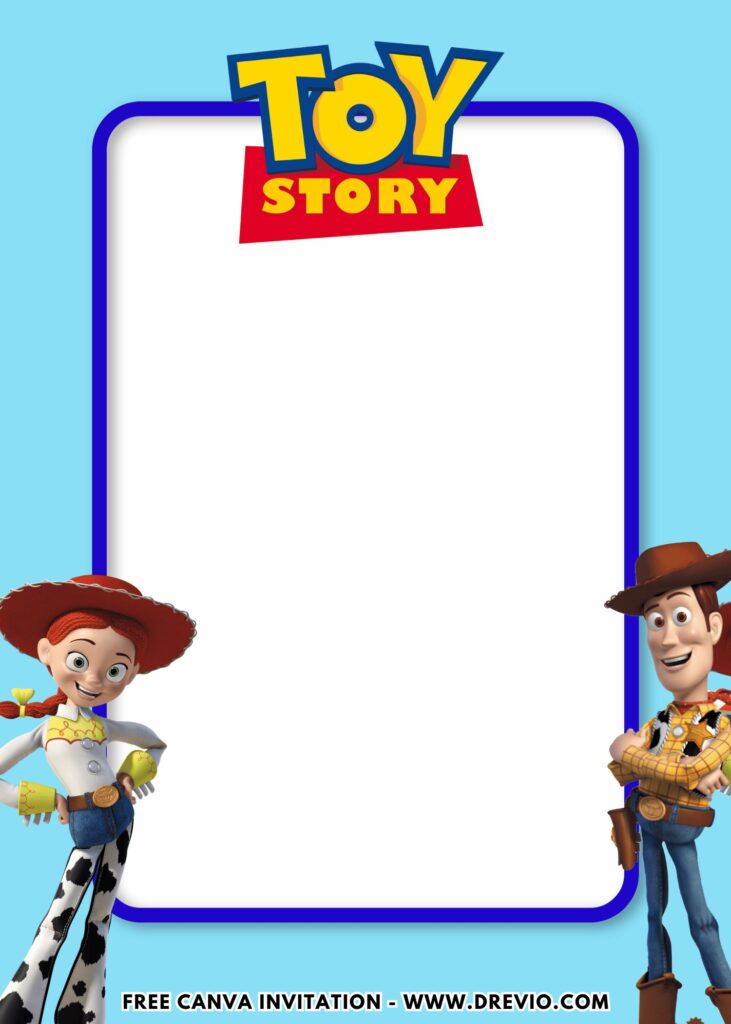 Free and Editable Toy Story 5 Woody Cowboy and Jessie Birthday Invitation Templates Made in Canva. Customize Online for free