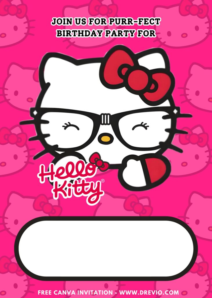 Free and Editable Hello Kitty Pink Background Birthday Invitation Templates Made in Canva. Customize Online for free