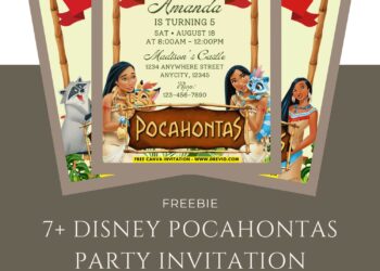 Free and Editable Cute Disney Pocahontas Birthday Invitation Templates Made in Canva. Customize Online for free