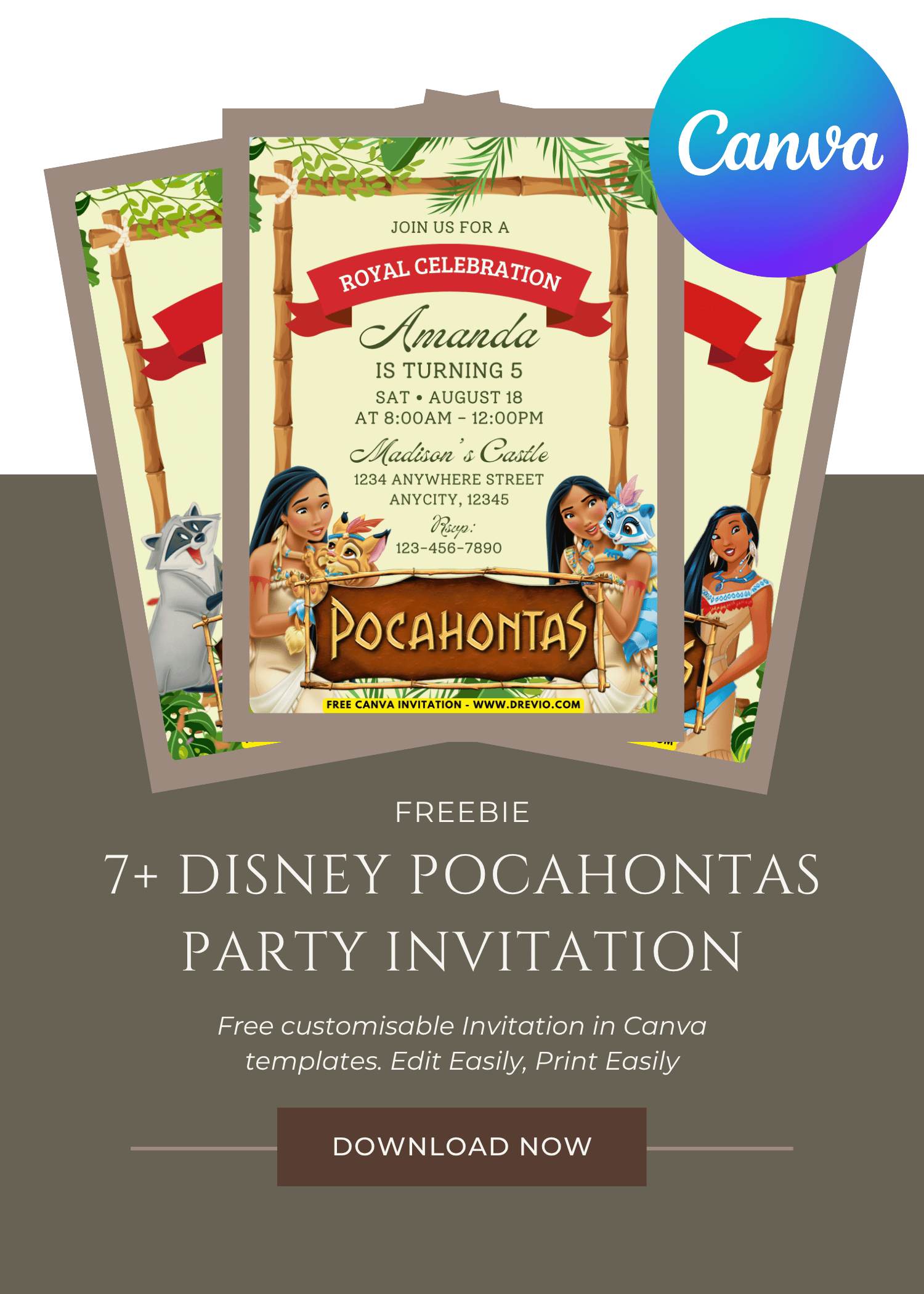 7+ Disney Pocahontas Birthday Invitation (Editable Canva)