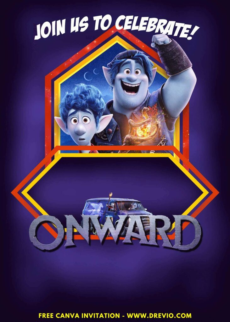 Free and Editable Fun Disney Onward Birthday Invitation Templates Made in Canva. Customize Online for free