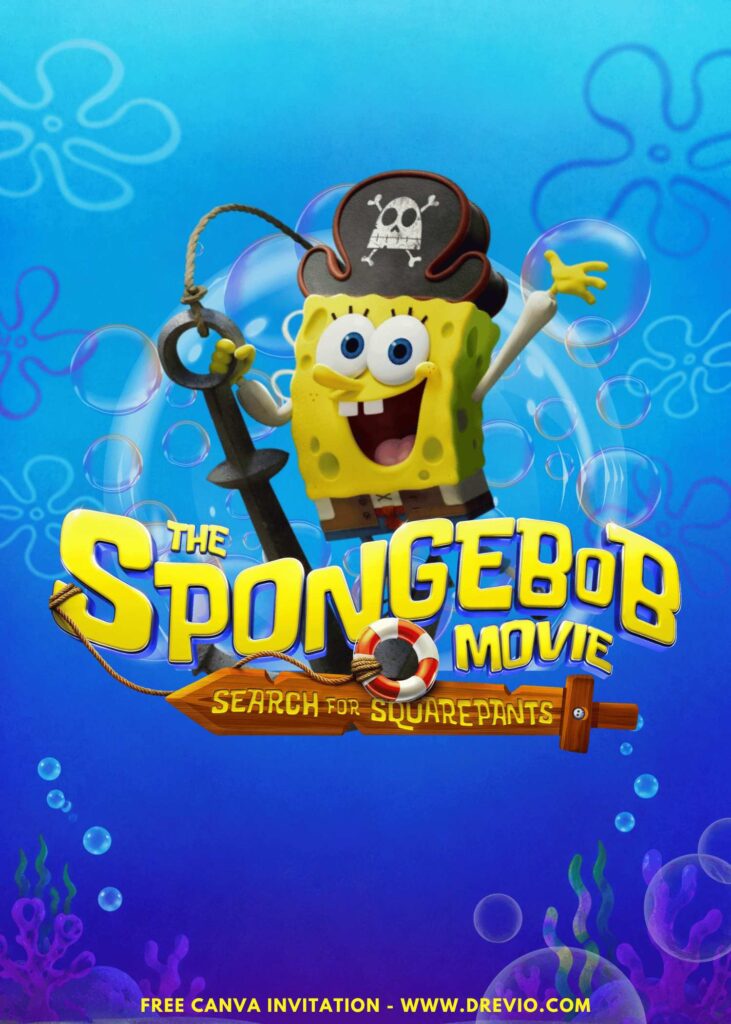 Free and Editable Adorable SpongeBob Pirate Movie Birthday Invitation Templates Made in Canva. Customize Online for free
