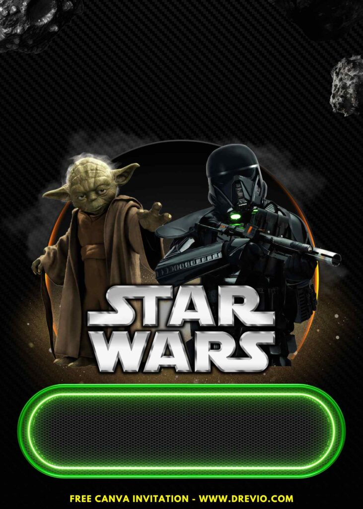 Free and Editable Star Wars Darth Vader and Yoda Birthday Invitation Templates Made in Canva. Customize Online for free
