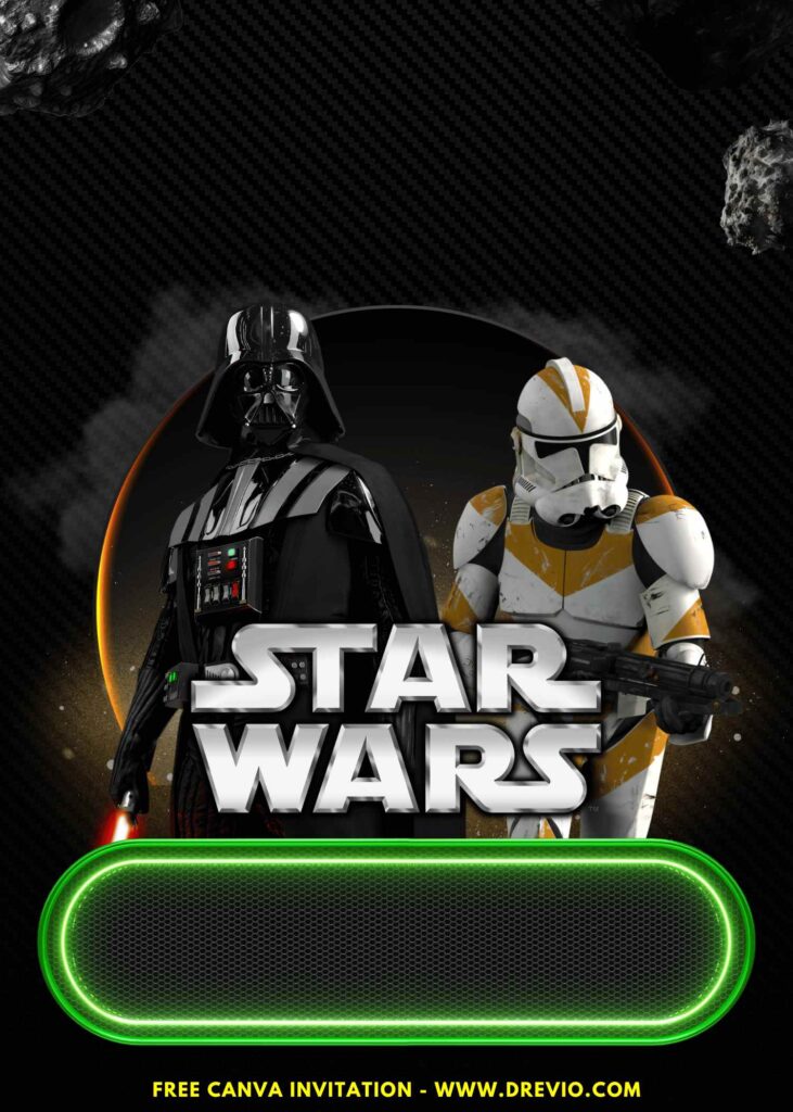 Free and Editable Star Wars Outer Space Birthday Invitation Templates Made in Canva. Customize Online for free