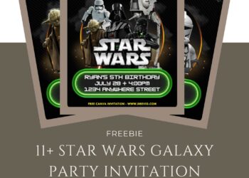 Free and Editable Epic Star Wars Darth Vader Galaxy Birthday Invitation Templates Made in Canva. Customize Online for free