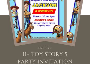Free and Editable Fun Toy Story 5 Birthday Invitation Templates Made in Canva. Customize Online for free