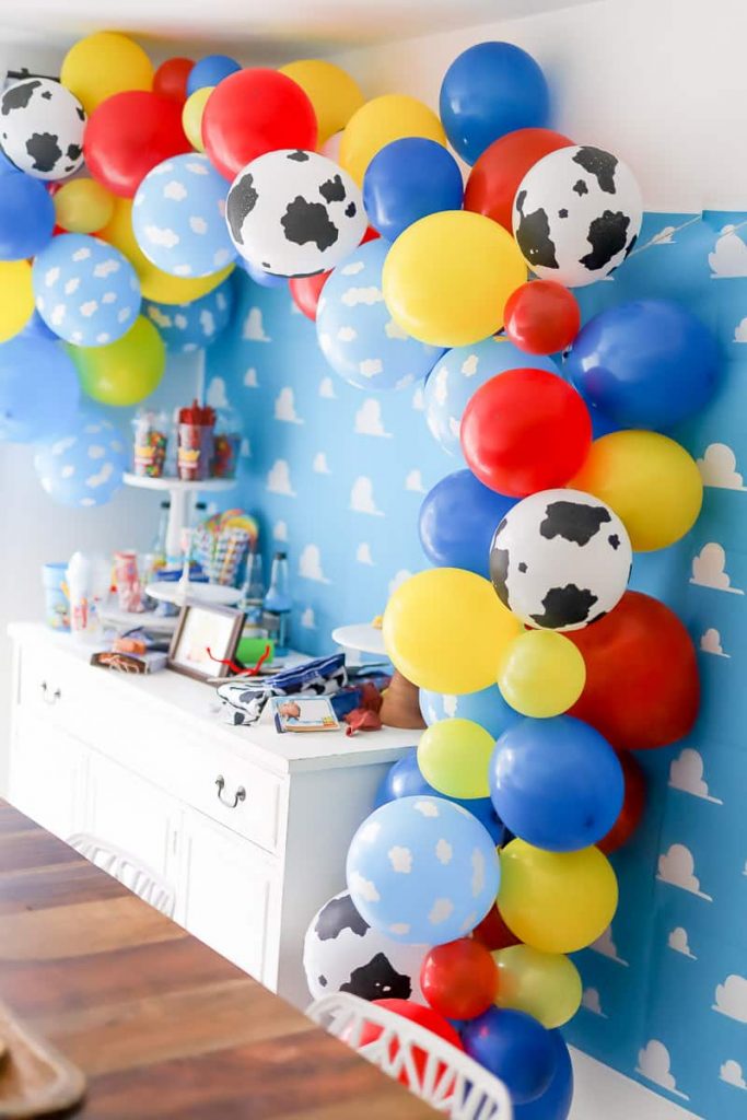 colorful toy story balloon garland