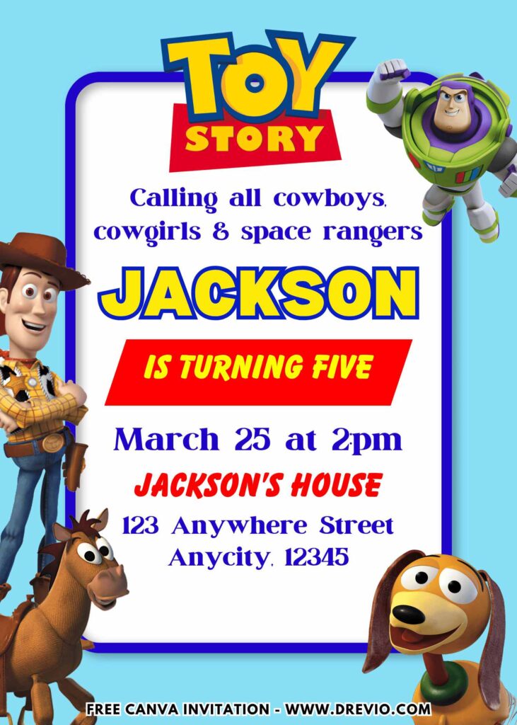 Free and Editable Toy Story 5 Birthday Invitation Templates Made in Canva. Customize Online for free