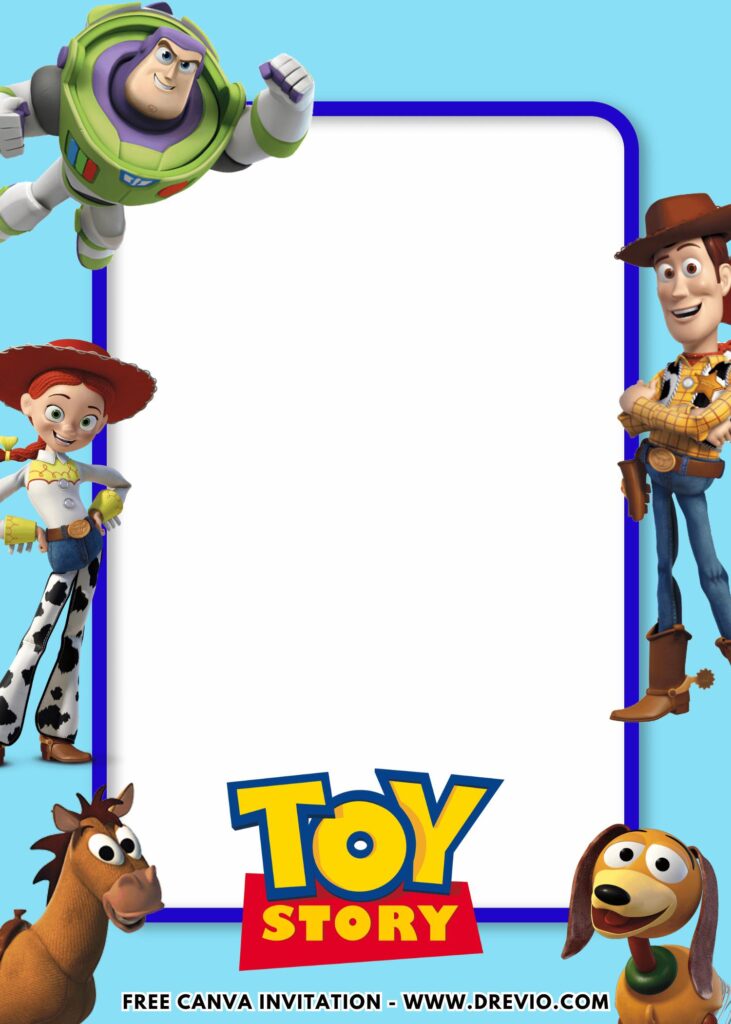 Free and Editable Toy Story 5 Jessie Woody Cowboy Slinky Dog and Bullseye Birthday Invitation Templates Made in Canva. Customize Online for free