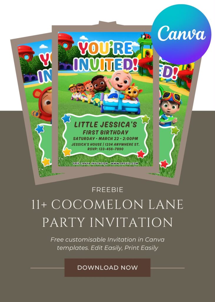 Cocomelon birthday invitations canva