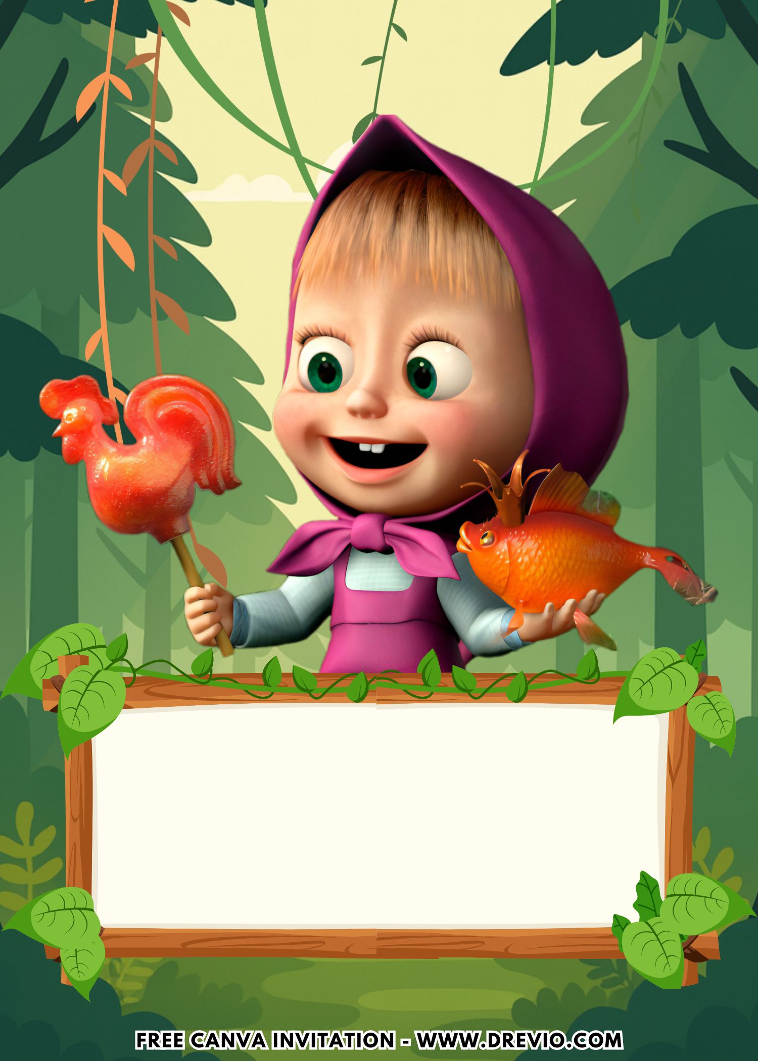 Kids Masha and the Bear party setup with picnic decorations, forest animals, and colorful birthday activities
