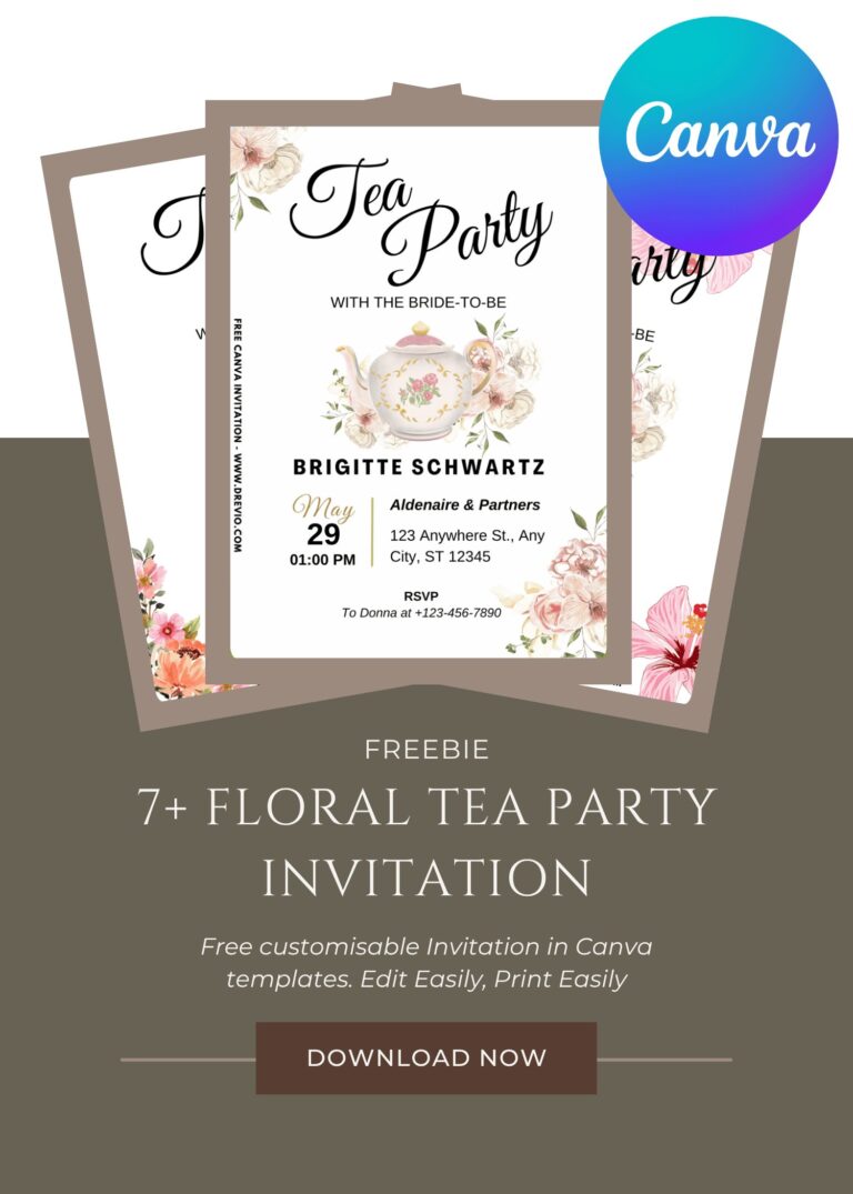 Free and Editable Rustic Floral Tea Party Invitation Templates Made in Canva. Customize Online for free