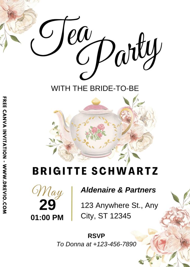 Free and Editable Floral Tea Party Invitation Templates Made in Canva. Customize Online for free
