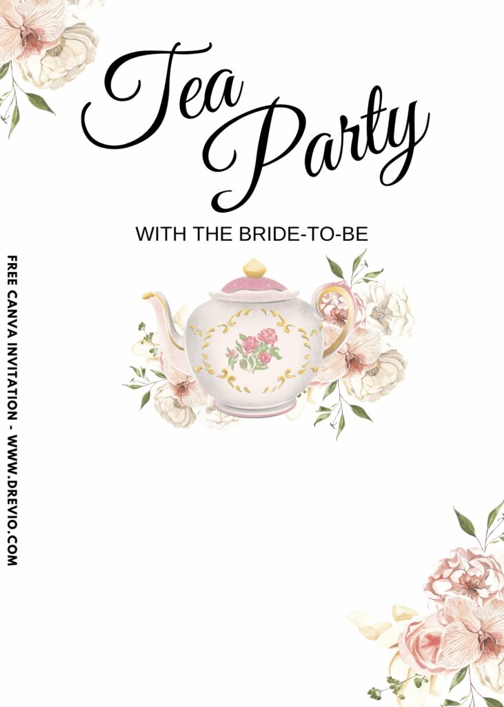 Free and Editable Vintage Watercolor Floral Tea Party Invitation Templates Made in Canva. Customize Online for free