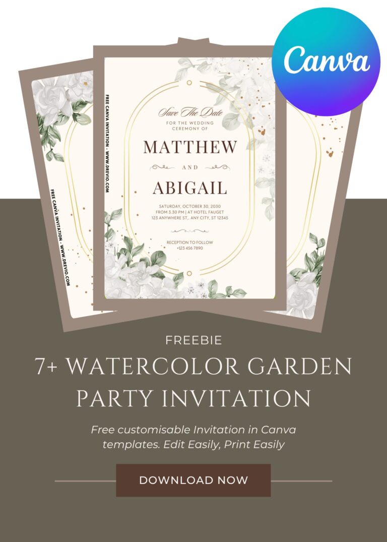 Free and Editable Gorgeous Watercolor Garden Arch Wedding Invitation Templates Made in Canva. Customize Online for free