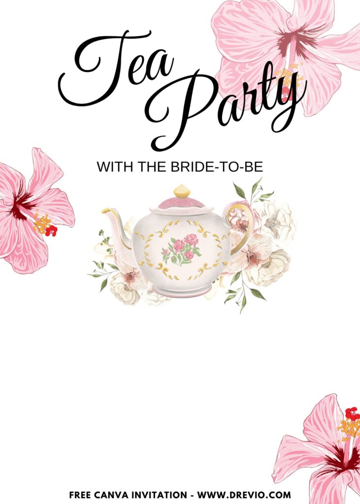 Free and Editable Watercolor Floral Tea Party Invitation Templates Made in Canva. Customize Online for free