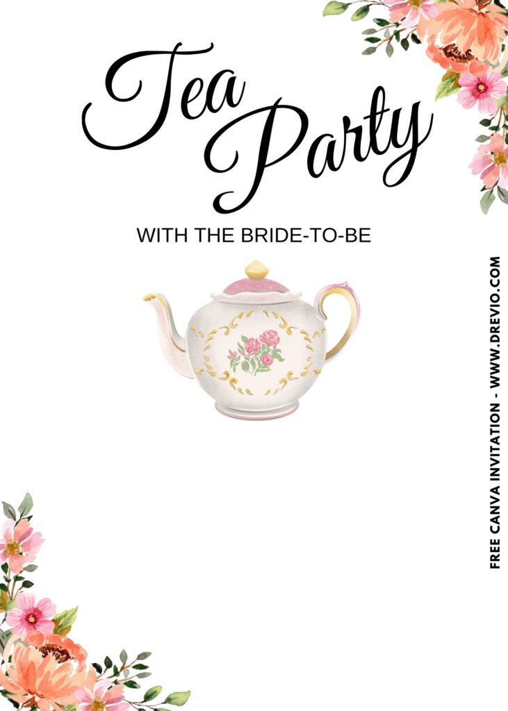 Free and Editable Vintage Floral Tea Party Invitation Templates Made in Canva. Customize Online for free