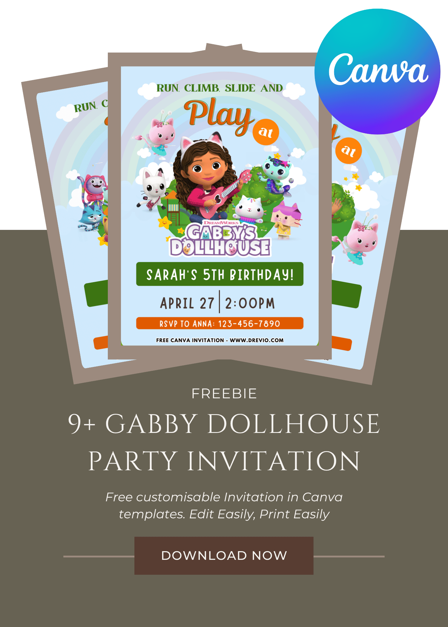 9+ FREE Gabby Dollhouse Party Invitation (Editable Canva)