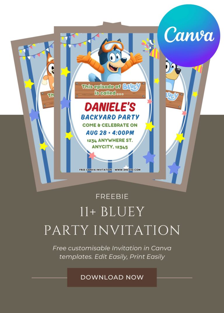 Free and Editable epic bluey backyard Birthday Invitation Templates Made in Canva. Customize Online for free