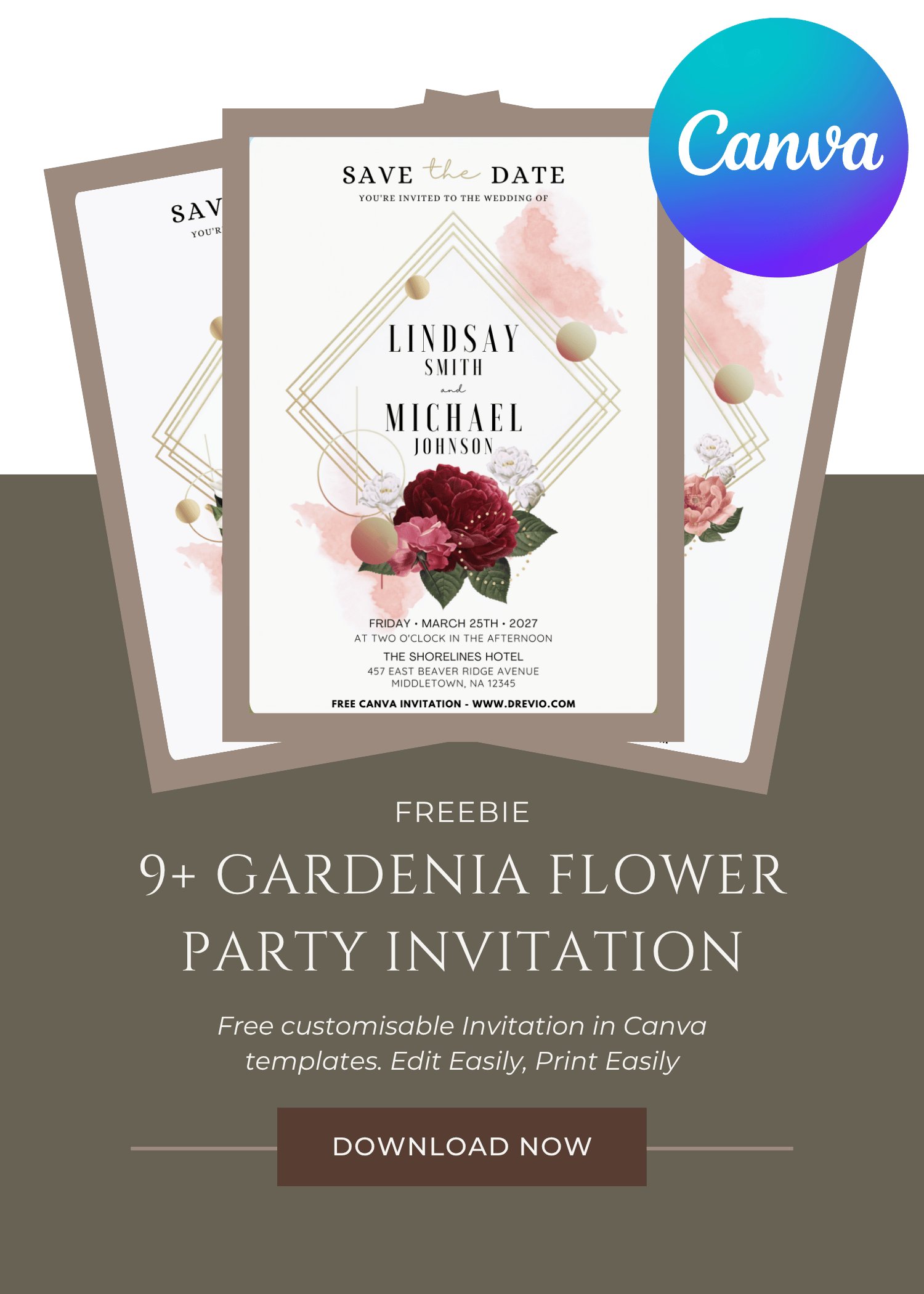 10+ Enchanting Gardenia Wedding Invitation (Editable Canva)