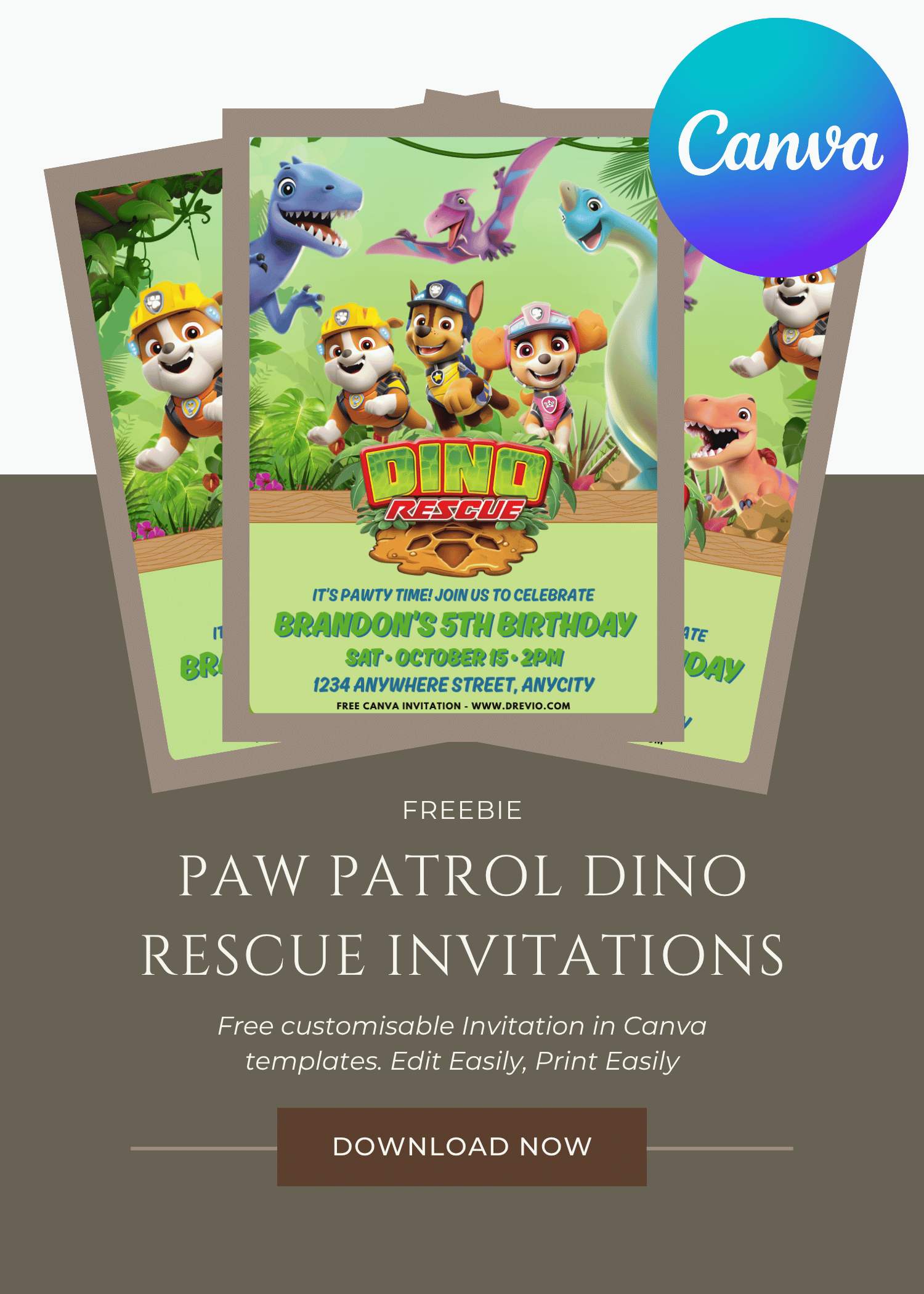 11+ FREE Roaring Fun PAW Patrol Dino Team Party Invitation (Editable Canva)