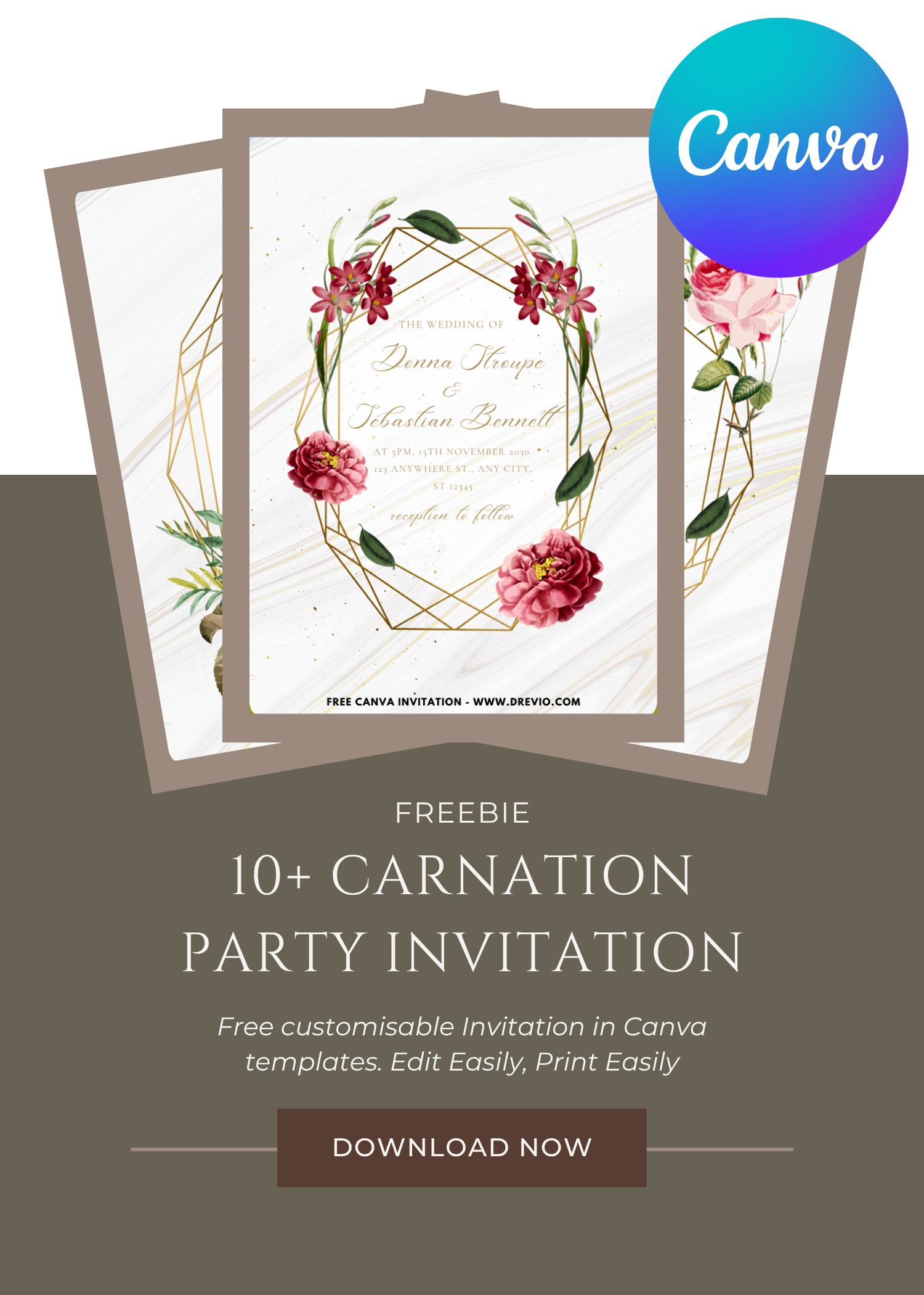 10+ FREE Spring Floral Carnation Wedding Invitation (Editable Canva)