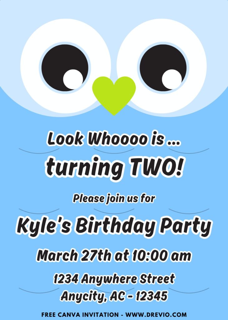 Free and Editable Colorful Woodland Owl Birthday Invitation Templates Made in Canva. Customize Online for free