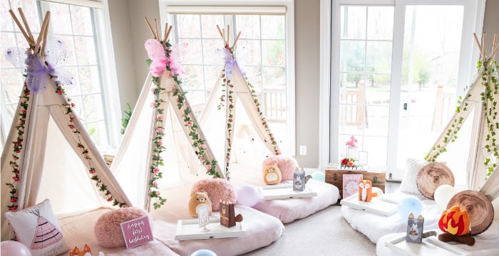 boho owl party tent decor