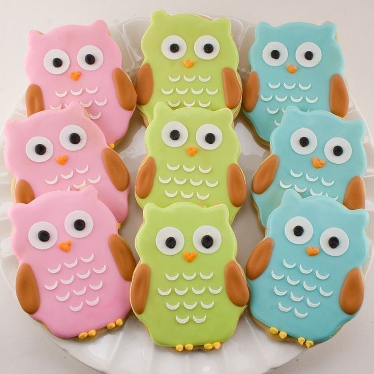colorful owl shaped cookies