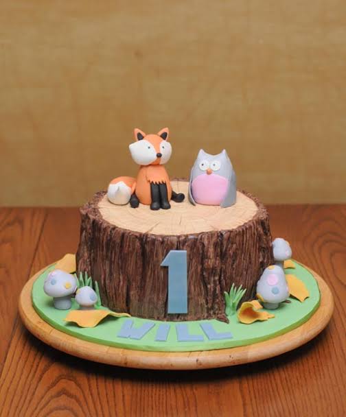 cute owl woodland birthday cake