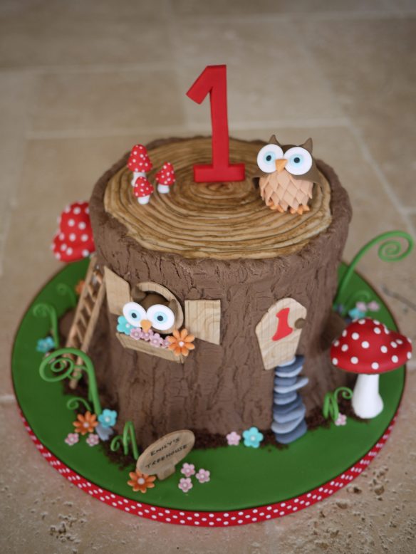 adorable tree stump owl woodland birthday cake